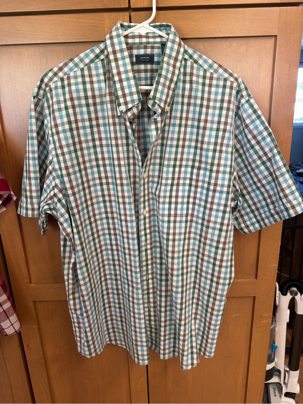 Arrow Men's Short-Sleeve Plaid Button-Down Shirt - Teal & Brown & White